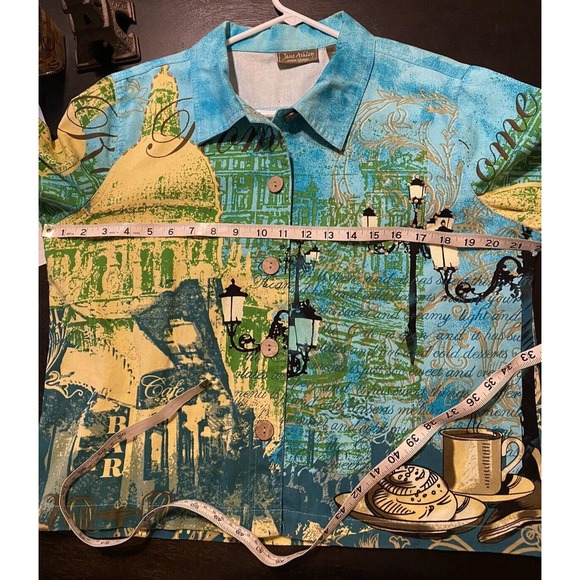 Jane Ashley Casual Lifestyle Women's‎ Turquoise & Yellow Rome Theme Jacket Sz LG - Picture 8 of 9